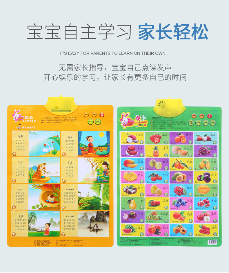 萌物卡通有声挂图 玩具早教益智双面水晶 中文拼音发声点读挂图