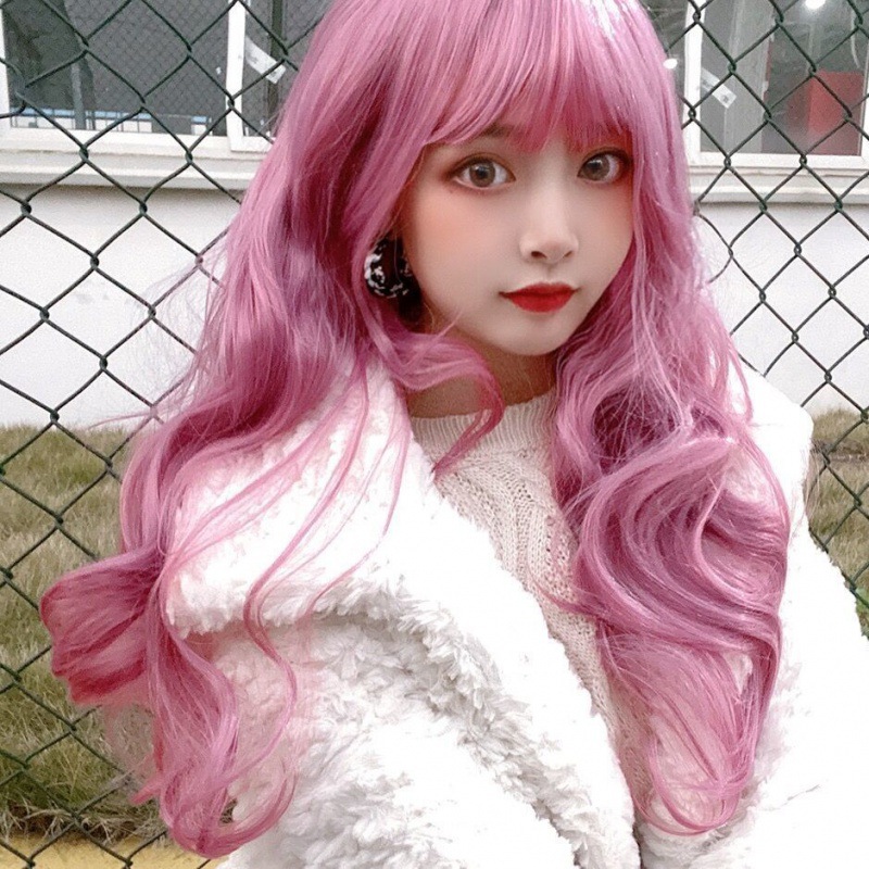 假发男女万用lolita长卷发浅粉薄藤色浪微卷洛丽塔长直发假毛