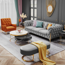 美式轻奢全拉扣皮布艺小户型沙发现代样板房别墅客厅真皮组合家具