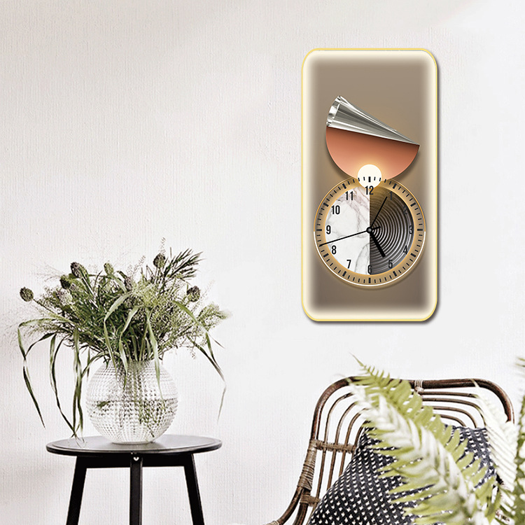 light luxury restaurant decorative painting stone running vertical clock wall clock living room fashion home dining table background wall hanging painting