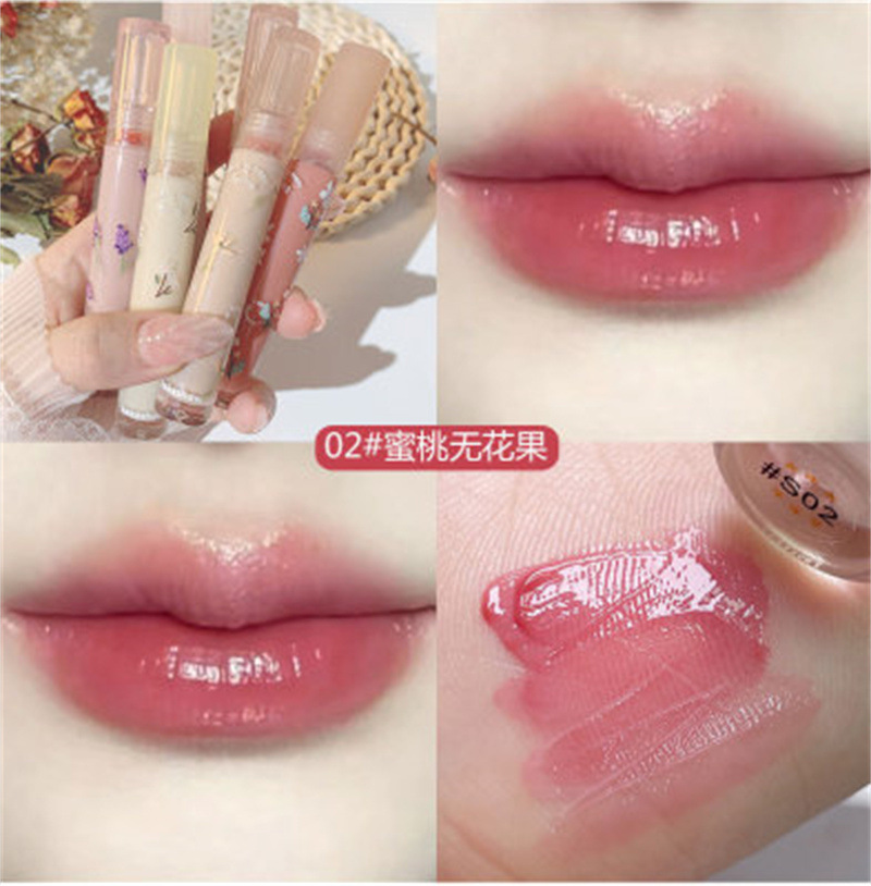 First Kiss Dew Small Floral Mirror Water Light Lip Lacquer Nourishing Moisturizing Full Lips Lipstick Good-looking Student White Lip Mud