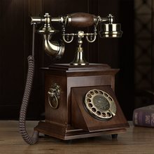 复古电话座机装饰古董转盘道具实木客厅插卡创意摆件手摇拍摄电话