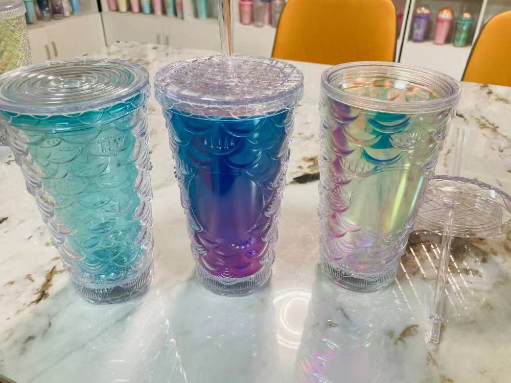 460 Ml Luminous Double Plastic Straw Cup Durian Cup Large Capacity Diamond Cup Star Dad Same Outdoor