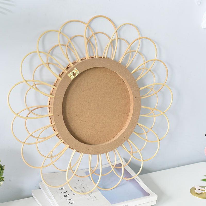 Rattan Mirror round Wall Hangings Ornaments Pendant Ornament Wall Makeup Mirror Bathroom Mirror Woven Nordic Sunglasses