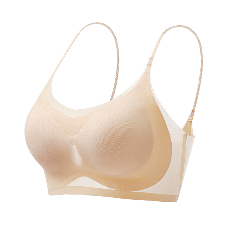 Thin Beautiful Back Sling Seamless Bras Women's Summer Nude Feel Push up Breast Holding Upper Support Anti-Exposure Vest Bra