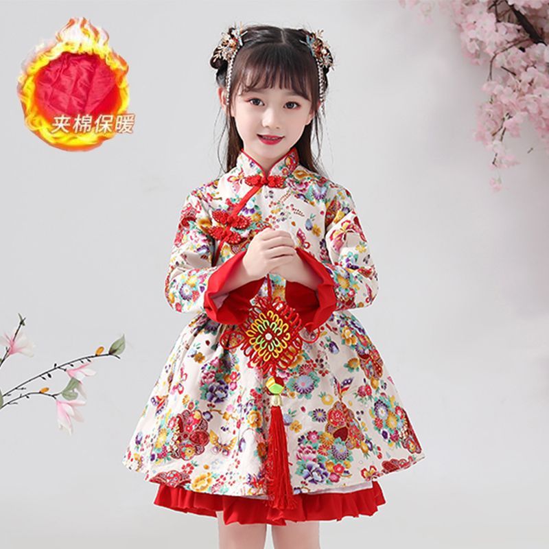 女童汉服连衣裙秋冬款女宝唐装中国风旗袍公主裙小女孩中式拜年服