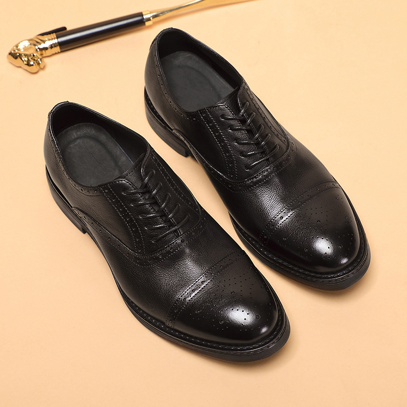 英伦布洛克男鞋真皮手工复古三接头厚底增高商务正装休闲皮鞋男潮