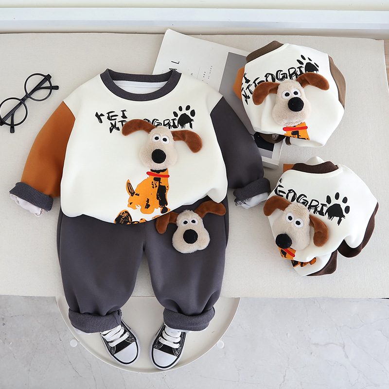 New Boys and Girls Baby Autumn Sweater Suit Baby Children's Clothing Western Style Spring and Autumn Long Sleeve Two-Piece Set Factory Wholesale Baby Clothes
