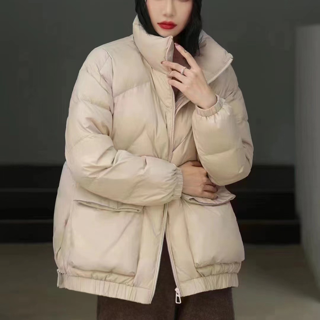 Winter Korean Style Fashion Loose Stand Collar Small-Sized Warm White Duck down Short down Jacket Trendy Women