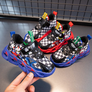 春秋季新款儿童带灯双网单鞋男孩炫酷鞋子发光大小童运动鞋男童鞋