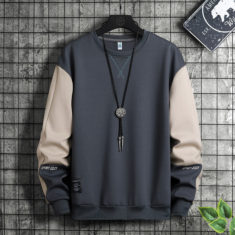 Men's Sweater Korean Style Trendy Spring and Autumn Ins round Neck Loose Oversized Long Sleeves T-shirt Men's Teenagers Velvet Hoodie