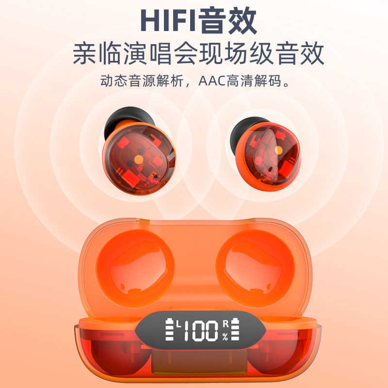 E-Commerce Hot-Selling Product H20 TWS Wireless Bluetooth Headset Ultra-Long Life Battery Transparent Case Wireless Binaural Bluetooth Headset