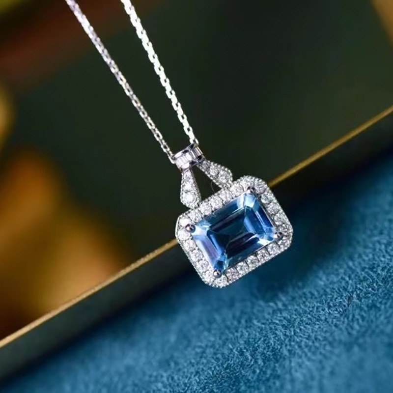 蓝宝石项链女法式微镶锆石包包锁骨链气质配饰小众设计感百搭批发