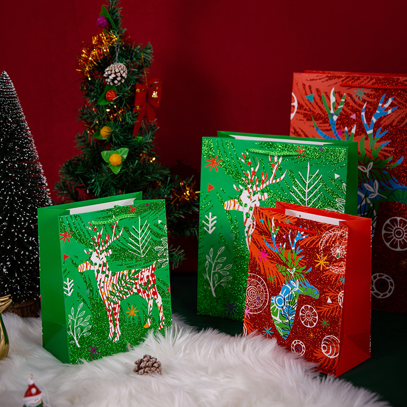 Factory Direct Sales Spot Christmas Elk Forest Paper Bag Gift Bag Shopping Bag Gift Bag