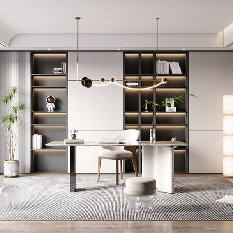 全屋定 制书柜意式极简书桌书房客厅整体定 做书架收纳柜子