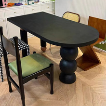 中古风实木餐桌创意设计多人椭圆饭桌美式复古黑色原木餐桌岛台