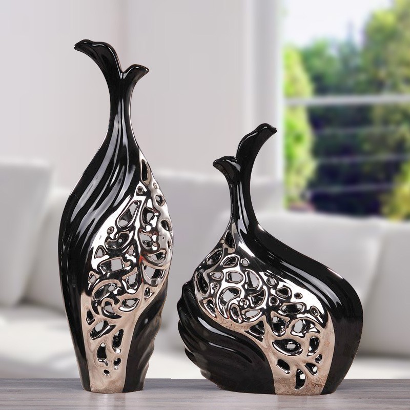 Living Room TV Cabinet Home Decoration Ceramic Crafts Decoration Wedding Gifts Electroplating Abstract Art Hollow Vase