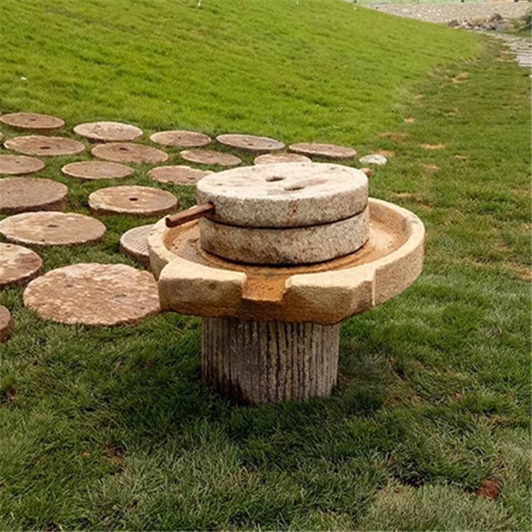 民间老石磨旧磨盘花岗岩老石器旧物件景区园林老石头铺路装饰摆件