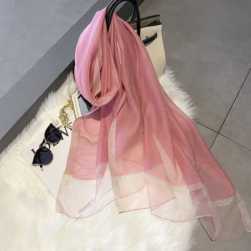 Spring Summer Thin Solid Color Breathable Wool Mulberry Silk Scarf Shawl Dual-Use Women's Air Conditioner Outer Wear to Give Mom