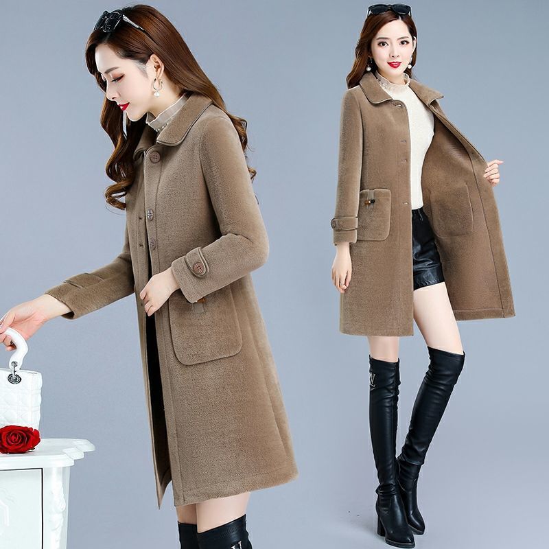 皮毛一体貂绒大衣女2022新款高端中长款女装黄金貂羊羔毛呢外套女