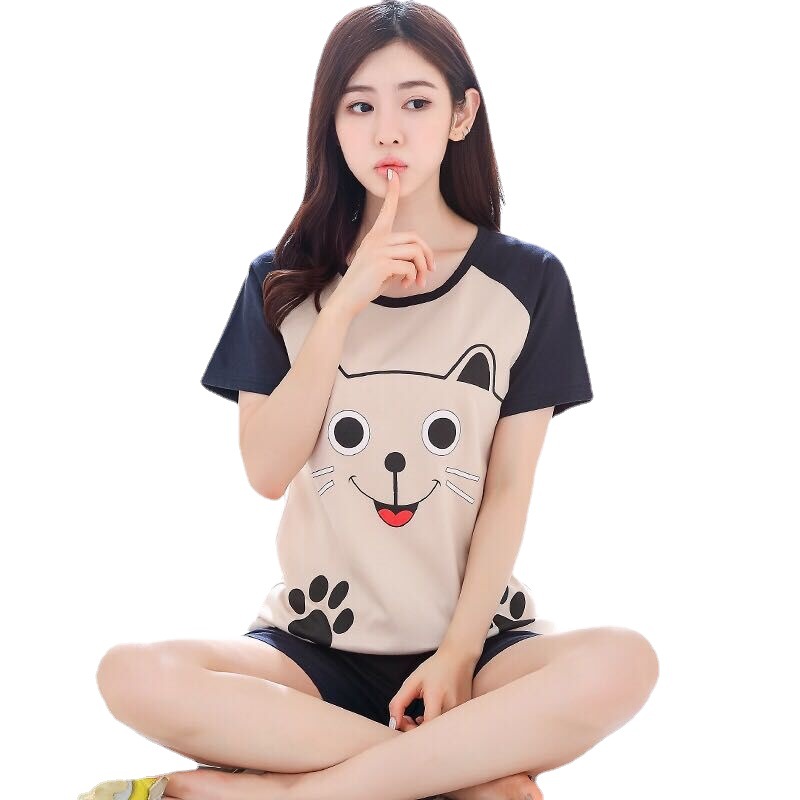 Short Sleeve Pajamas Women's Summer Shorts Thin Cartoon Women's Pajamas New Korean Style Cute Loungewear Suit Cross-Border