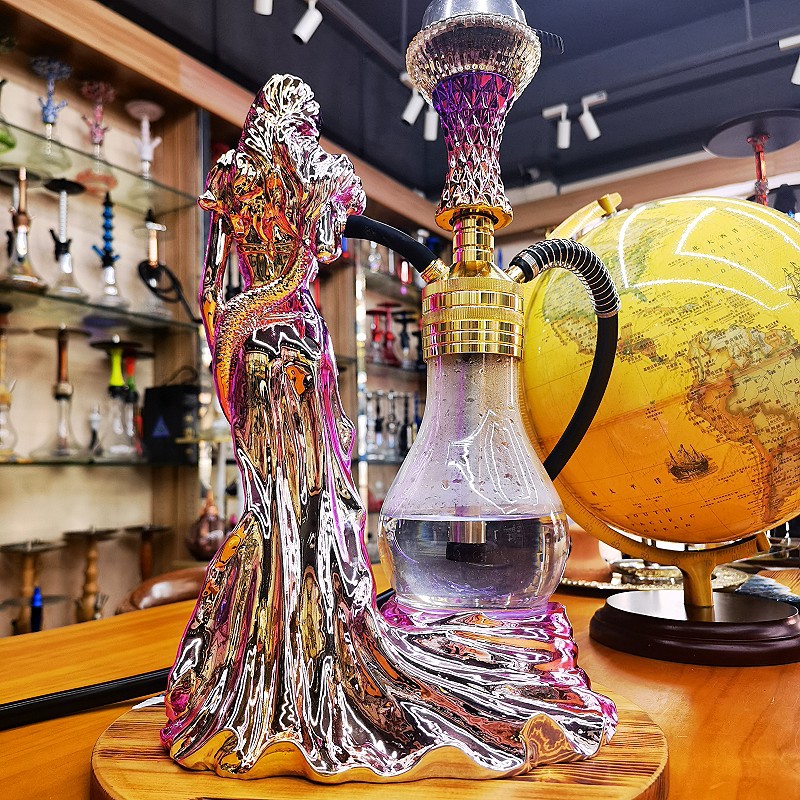 跨境货源阿拉伯水烟 炫彩女神造型水烟 工艺树脂美女蛇发光 hooka