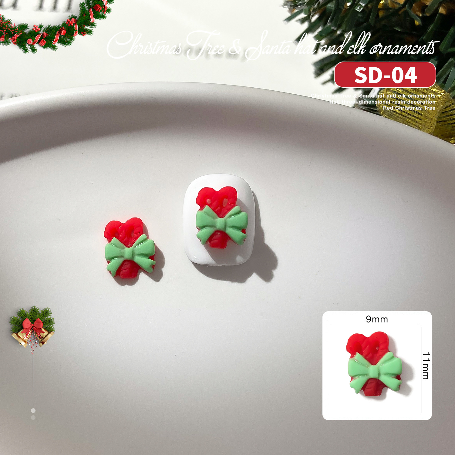 Christmas Tree Nail Three-Dimensional Frosted Santa Claus Cartoon David's Deer Snowman Resin DIY Nail Jewelry