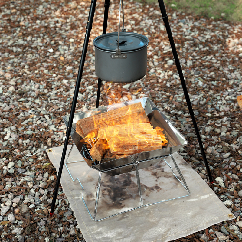 Outdoor Grill 3-4 People Folding Burning Fire Table Enclosure Stove Tea Stainless Steel Oven Portable Firewood Stove Grill Rack