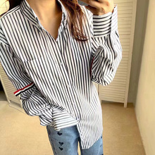 tb衬衫女情侣款学生纯棉长袖袖标白色衬衣四条杠男女同款胖mm大码