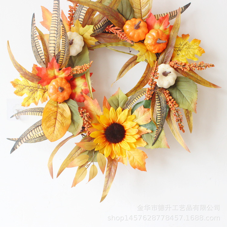 DSEN Cross-Border E-Commerce Autumn Color Thanksgiving Harvest Festival Pumpkin Willow Leaf SUNFLOWER Maple Leaf Berry Vine Ring Garland