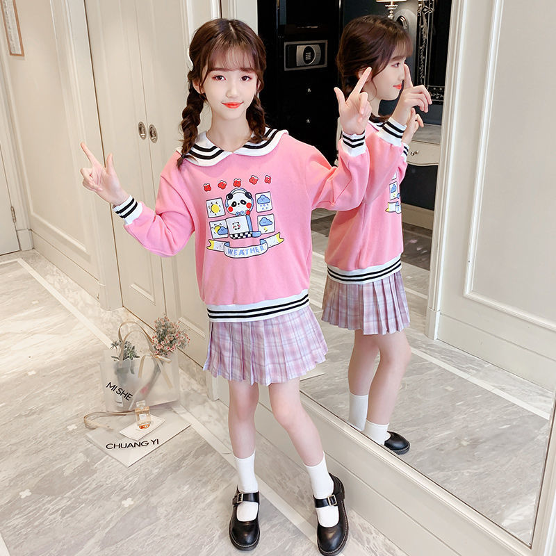 批发女童套装秋季2021新款儿童学院风jk制服女孩日系可爱上衣裙子