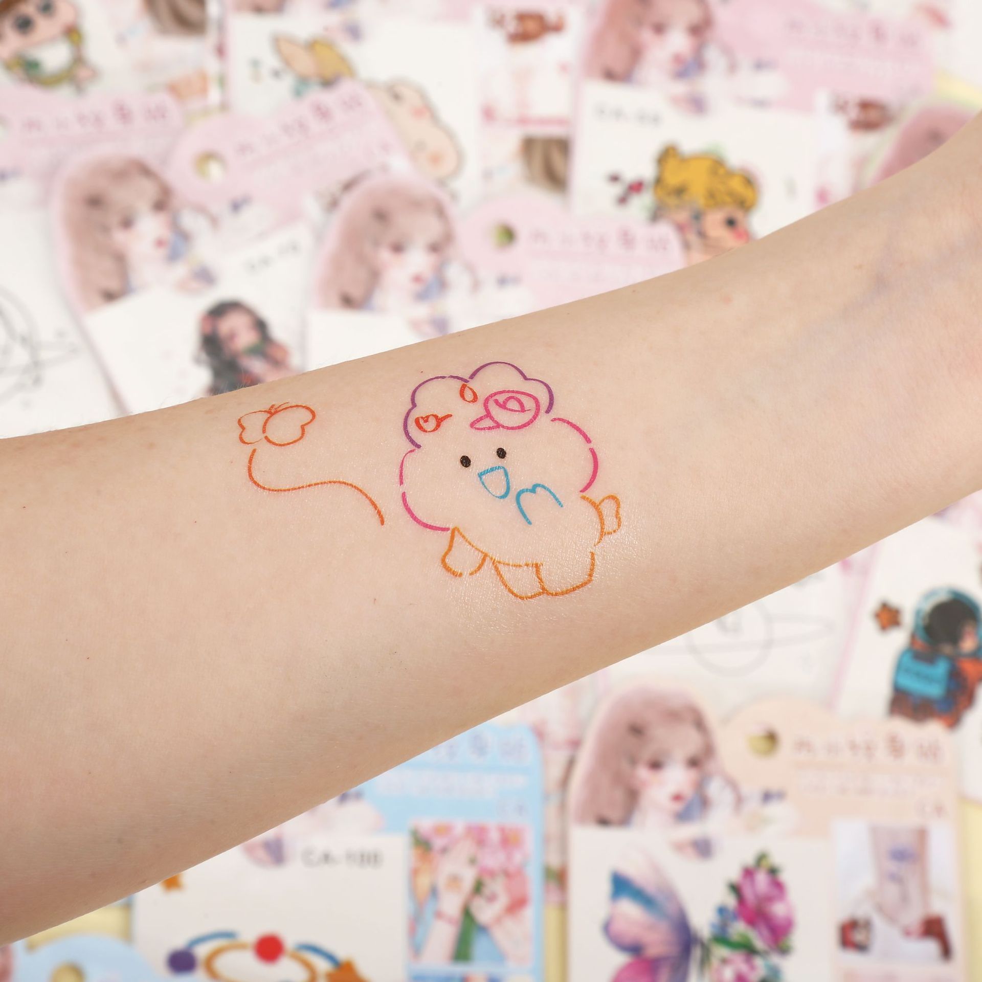 儿童卡通纹身贴防水 可爱少女聚会彩色纹身贴纸新颖趣味纹身贴