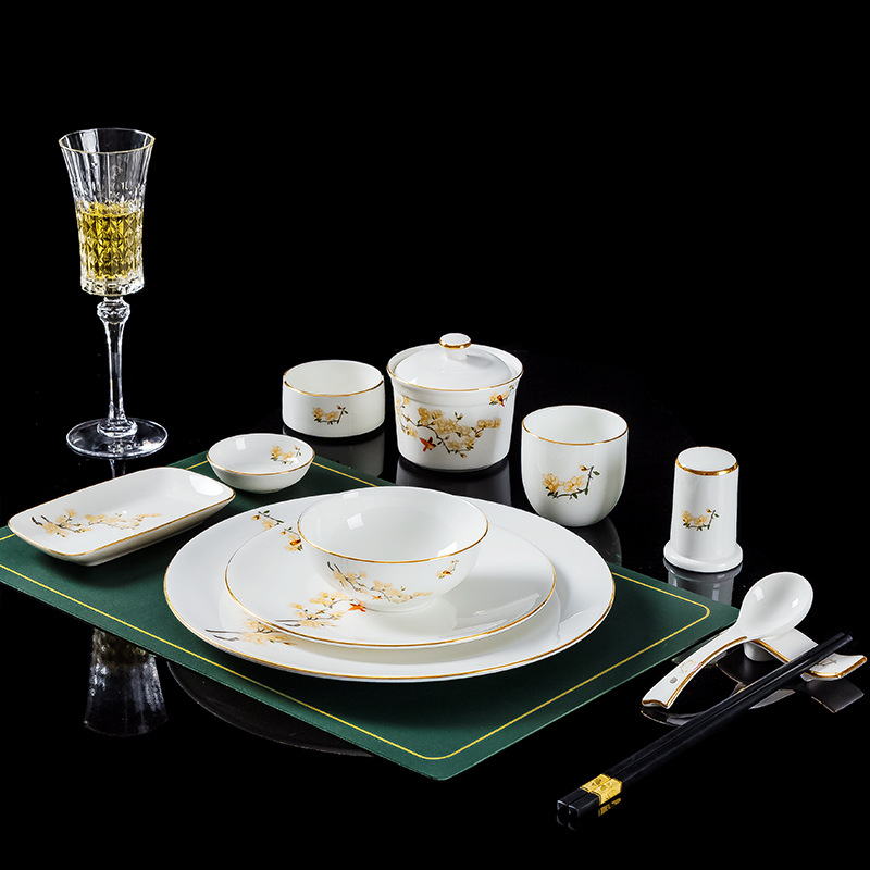 星级酒店摆台餐具套装景德镇骨瓷碗碟盘勺四件套中式餐厅高档