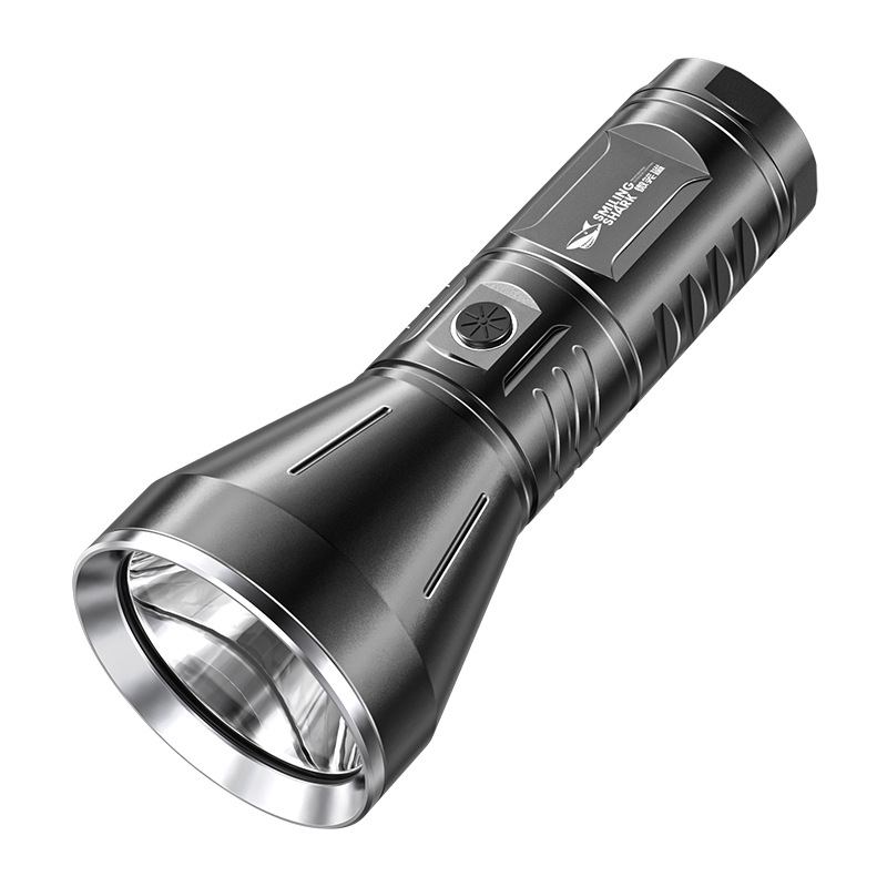 微笑鲨强光手电筒远射大容量锂电池家用充电式超长续航户外手电