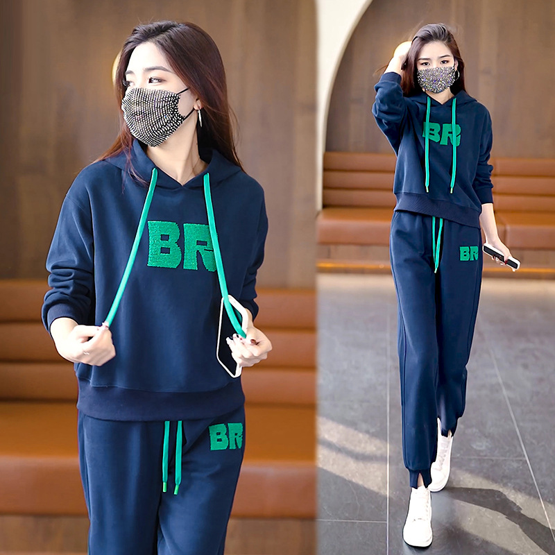 Leisure Sports Suit for Women 2023 Spring and Autumn New Western Style Youthful-Looking Hooded Sweatshirt and Sweatpants Sportswear Two-Piece Suit