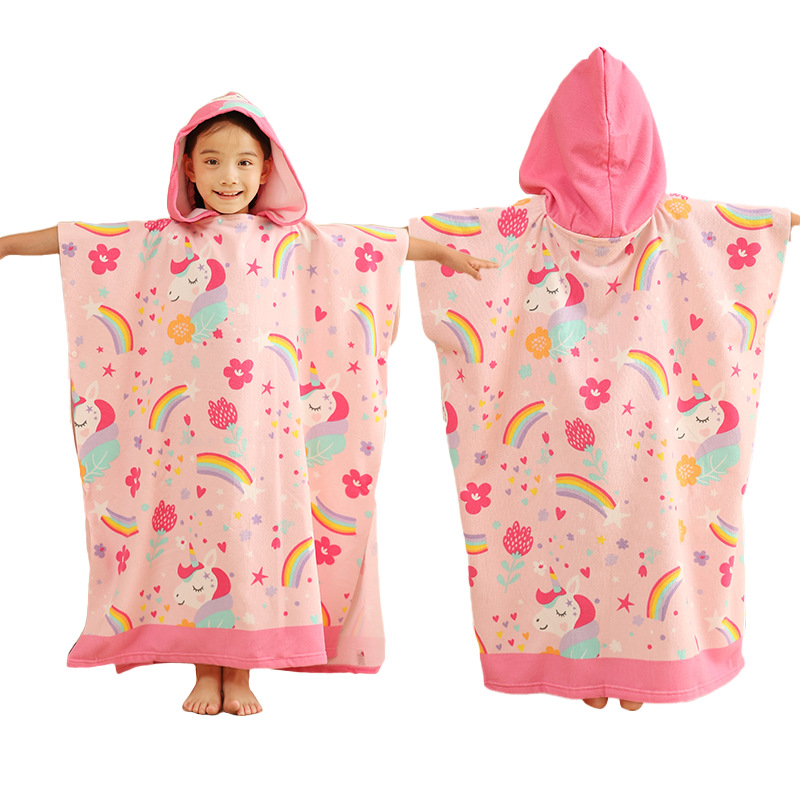 夏季儿童游泳速干吸水浴巾女海边旅行沙滩便携连帽可穿斗篷浴袍