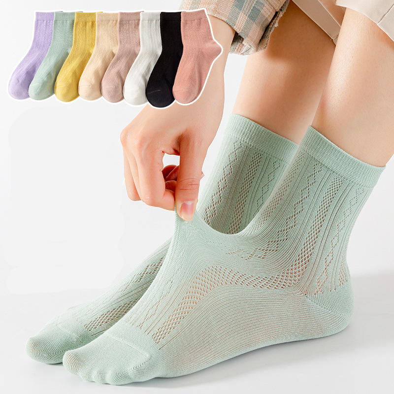 春夏新款中筒女袜 潮流时尚女纯色网眼透气薄款袜子厂家批发