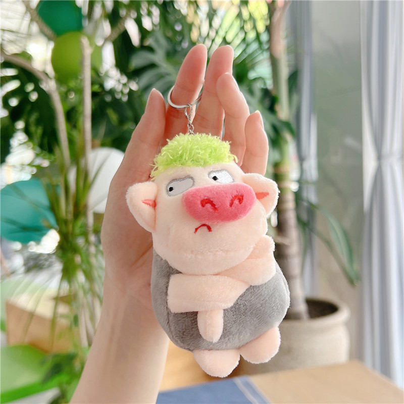 Cute Drooping Pig Green Pig Hair Pick Plush Piglet Doll Car Key Ring Schoolbag Pendant Men's and Women's Handbags Hanging Ornaments Couple