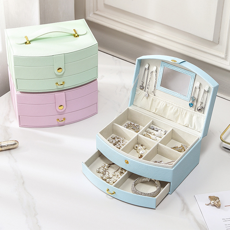 Jewelry Box household Portable Jewelry Storage Box Large Capacity Necklace Children‘s Hair Accessories Flip Ornament Storage Box Cross-Border