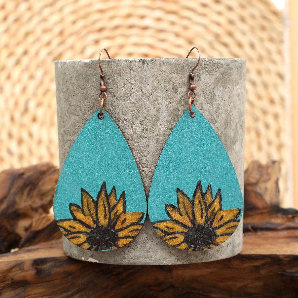 Western Style Cross-Border Retro Sunflower Earrings Water Drop Earrings Women's Amazon AliExpress