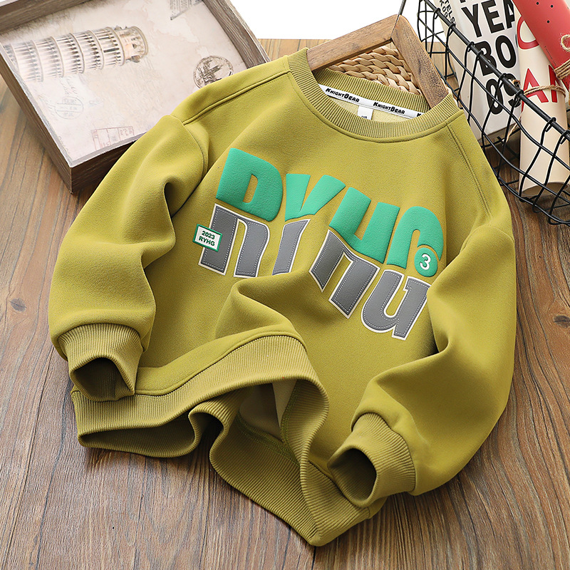 Chivalrous Bear Children's Clothing Boys' Fleece-Lined Sweater Children Outerwear Autumn and Winter Clothing New Thickened Medium and Big Children's Warm Top Fashion