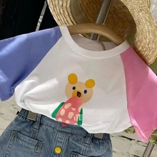 韩版童装女童夏装洋气短袖t恤儿童纯棉卡通上衣宝宝圆领打底衫潮