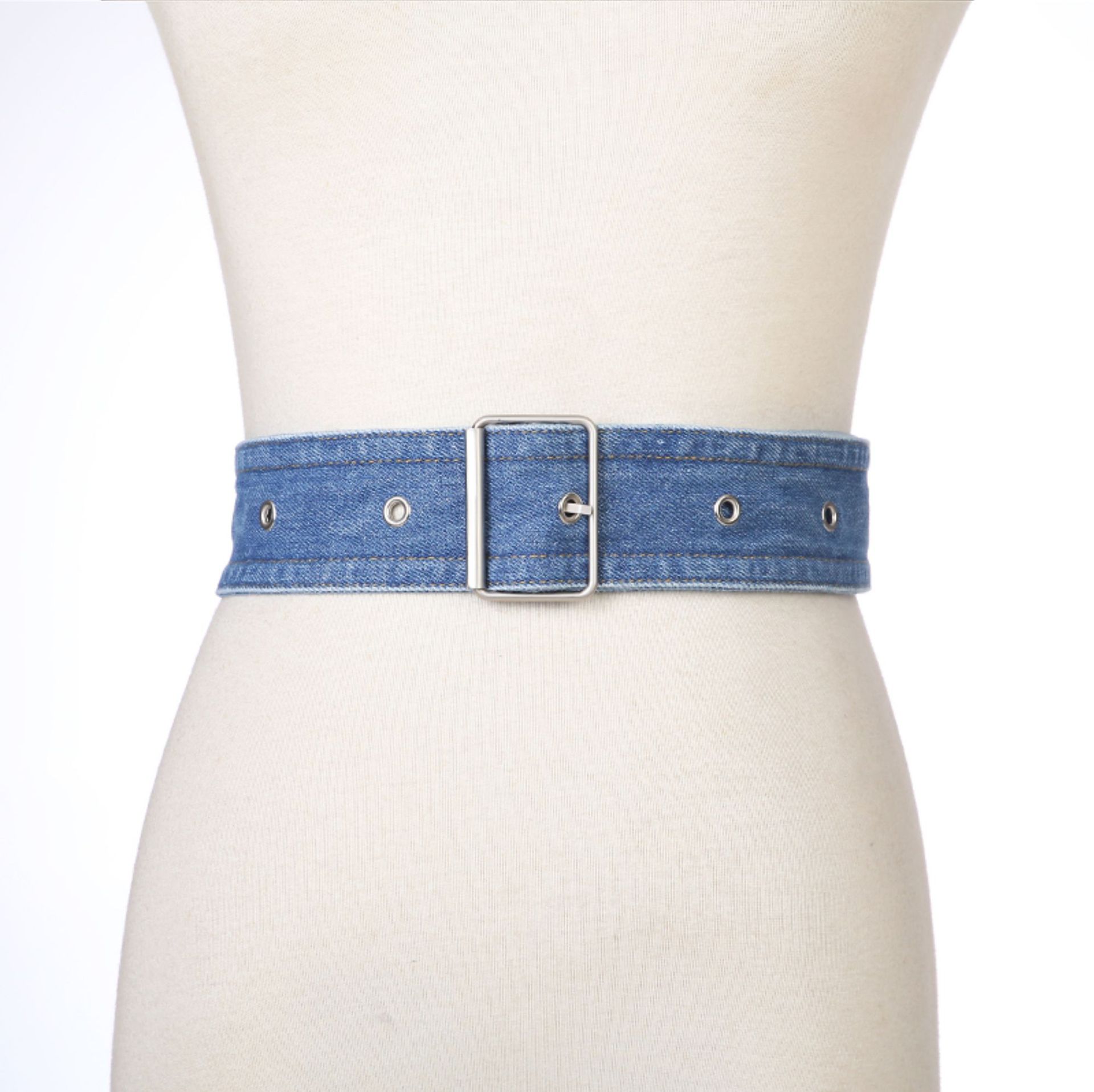 韩版休闲女士腰带牛仔布针扣宽腰带时尚百搭配连衣裙装饰束腰批发