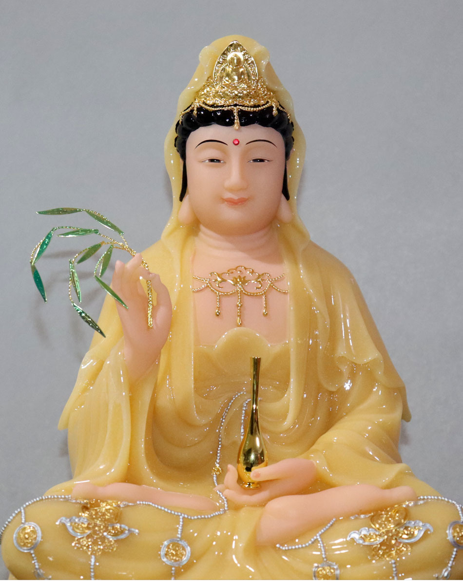 观世音菩萨像黄玉金镶玉南海观音佛像客厅供佛摆件观音菩佛像