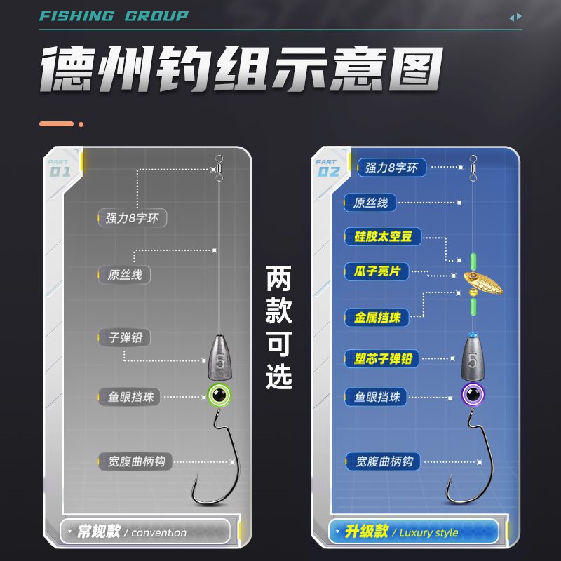 成品德州钓组套装免绑曲柄钩线组路亚绑好t尾软饵鲈鳜鱼绑好鱼钩