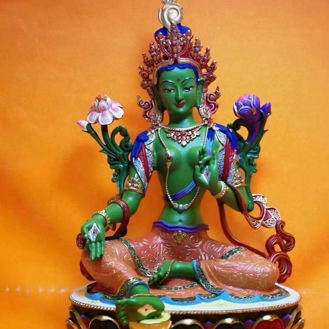 纯铜古彩绿度母佛像多罗菩萨观音绿度母主尊保平安密宗铜佛像