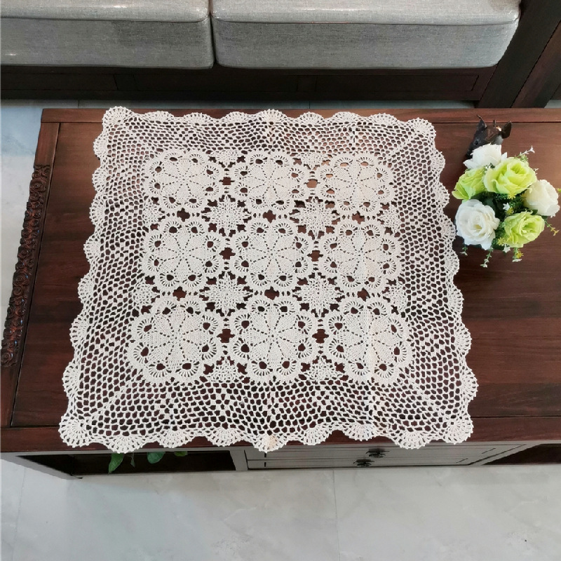 如意手工编织床头柜盖布钩针钩花桌布纯棉镂空沙发扶手巾茶几桌旗
