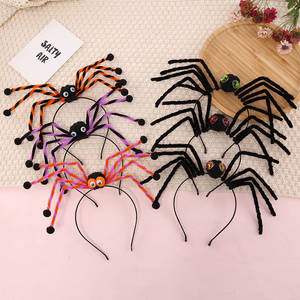 Cross-Border Halloween Spider Headdress Hair Ball Creative Funny Spider Head Performance Masquerade Dress up Headband