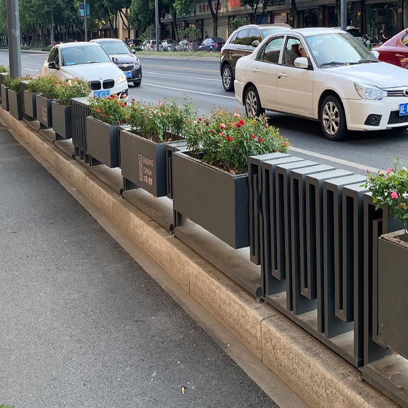 大型景观艺术金属花盆江苏天宇定制大丰市政道路花箱装饰美化城市