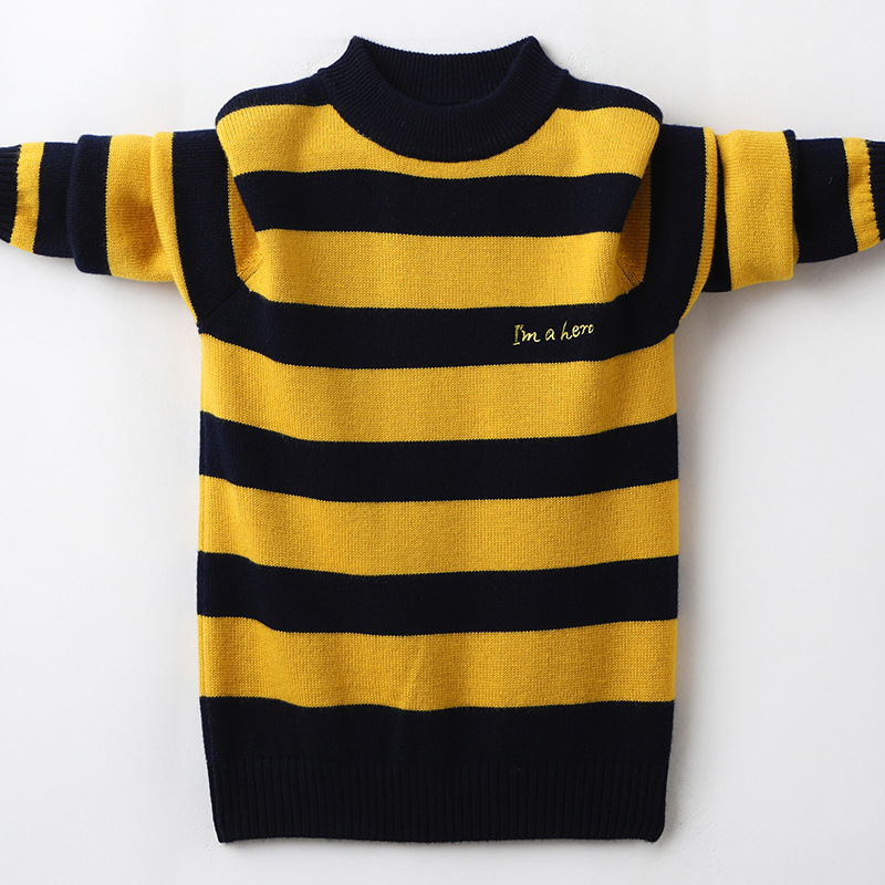 男童毛衣套头秋冬中大童条纹针织毛线衣童装加厚青少年儿童羊毛衫